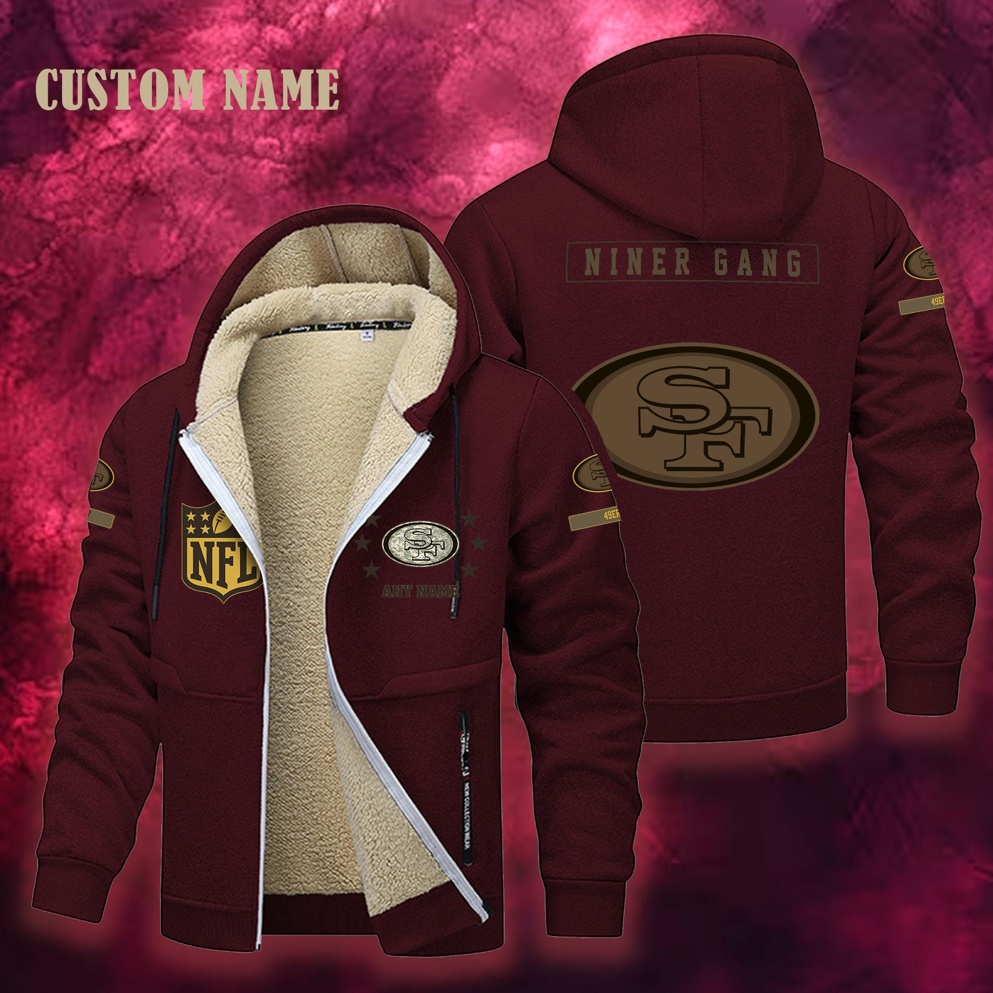 San Francisco 49ers NFL-Lamb Fleece Thick Coat- Custom name 10154094N