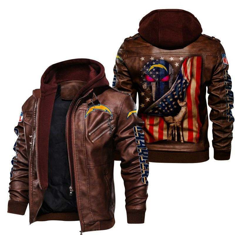 Los Angeles Chargers HVKC165 - Premium & Ultra-Thick Leather Jacket with Fleece Hood