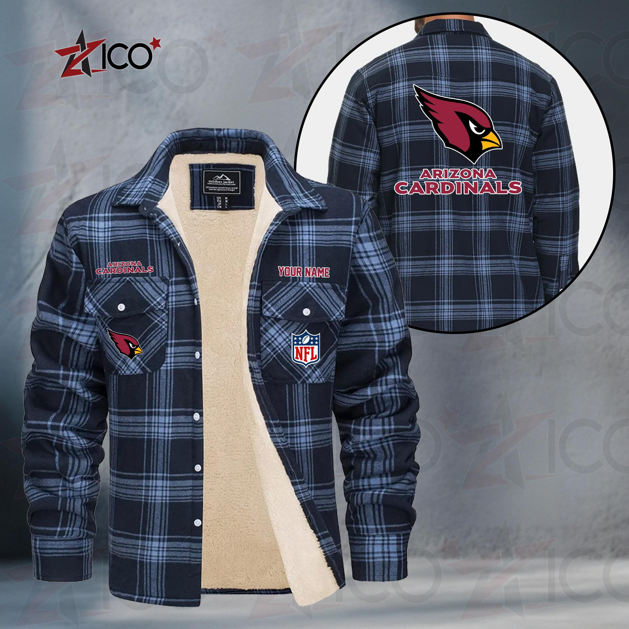 Arizona Cardinals Fleece Flannel Plaid Jacket TG33