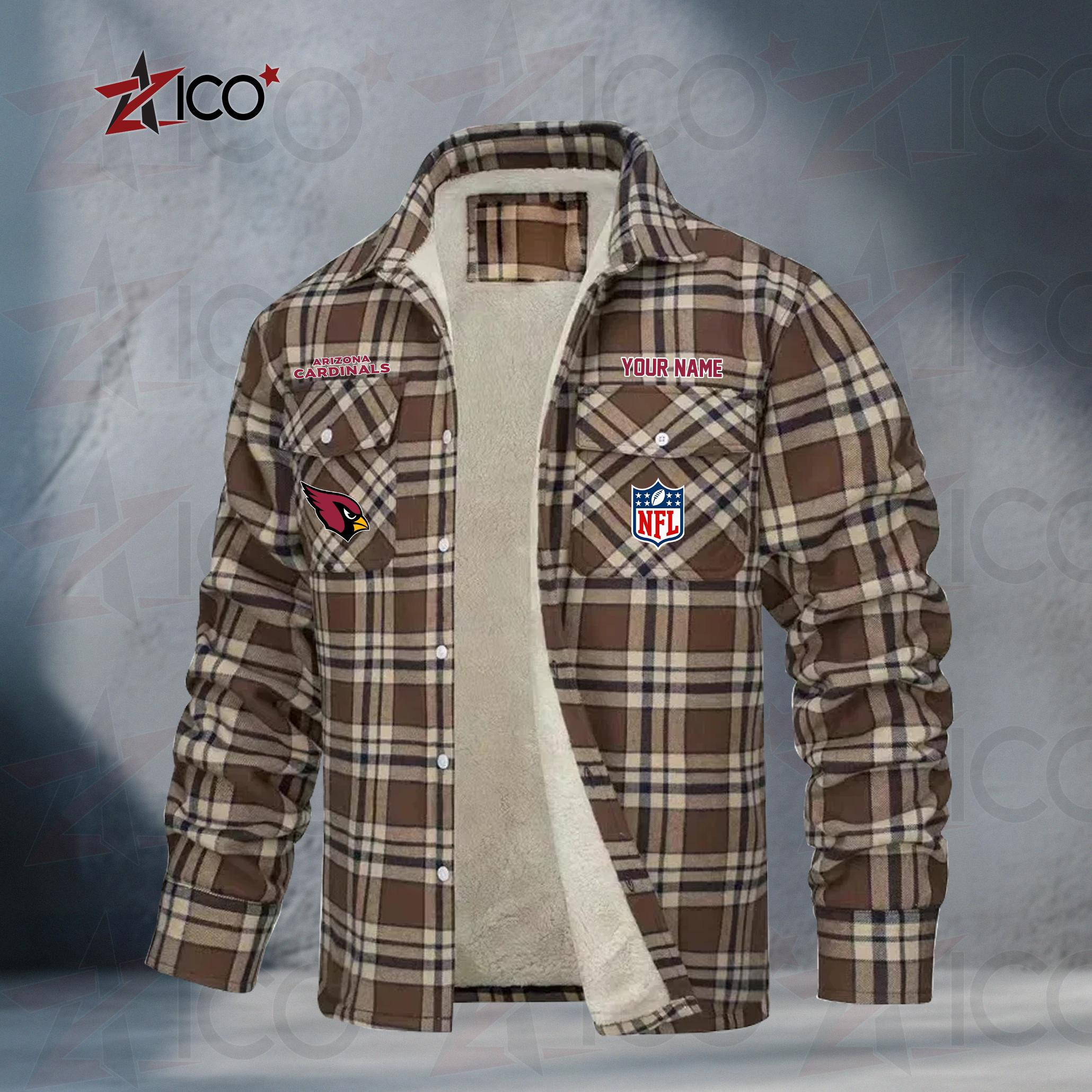 Arizona Cardinals Fleece Flannel Plaid Jacket TG33