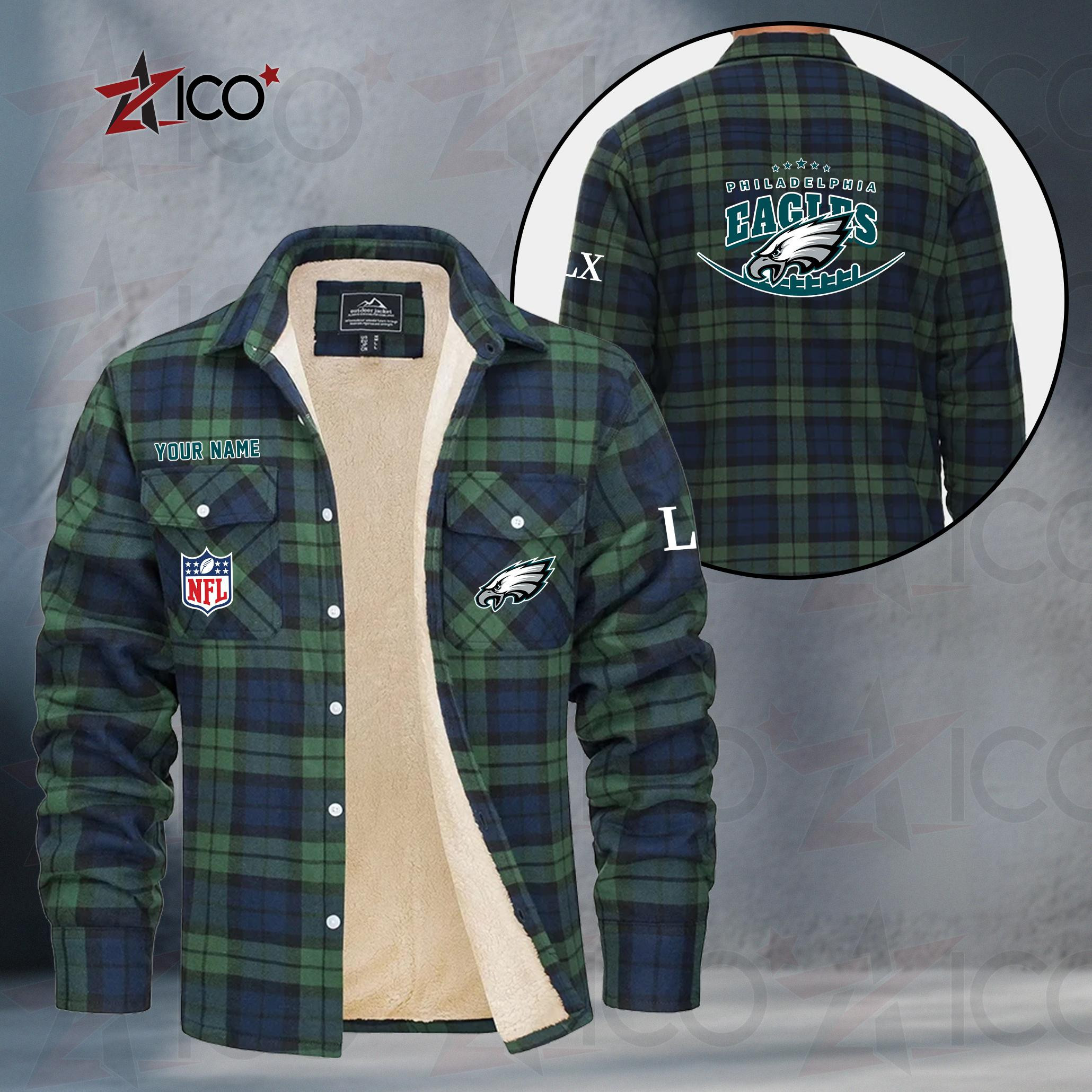 Philadelphia Eagles Fleece Flannel Plaid Jacket MN26