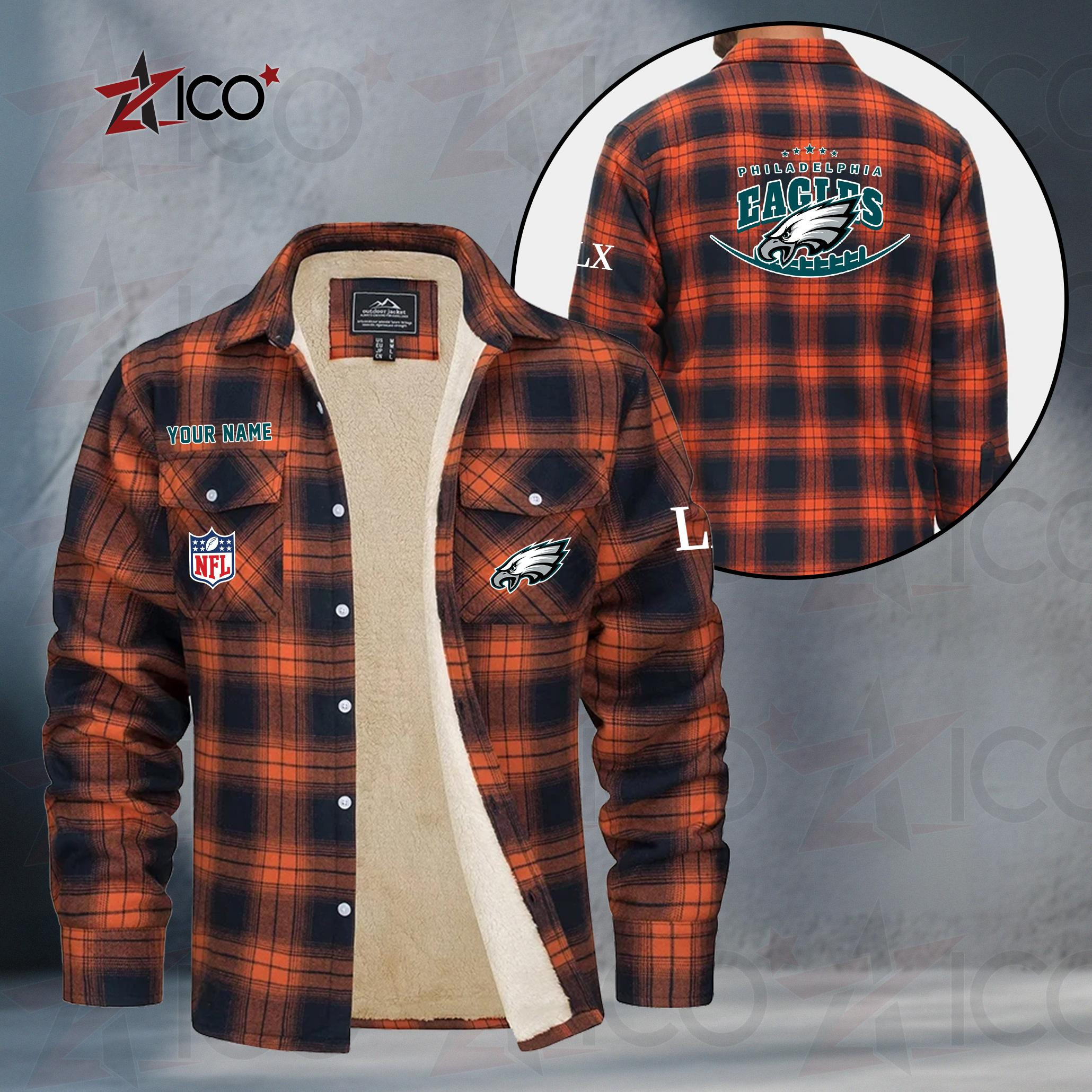 Philadelphia Eagles Fleece Flannel Plaid Jacket MN26