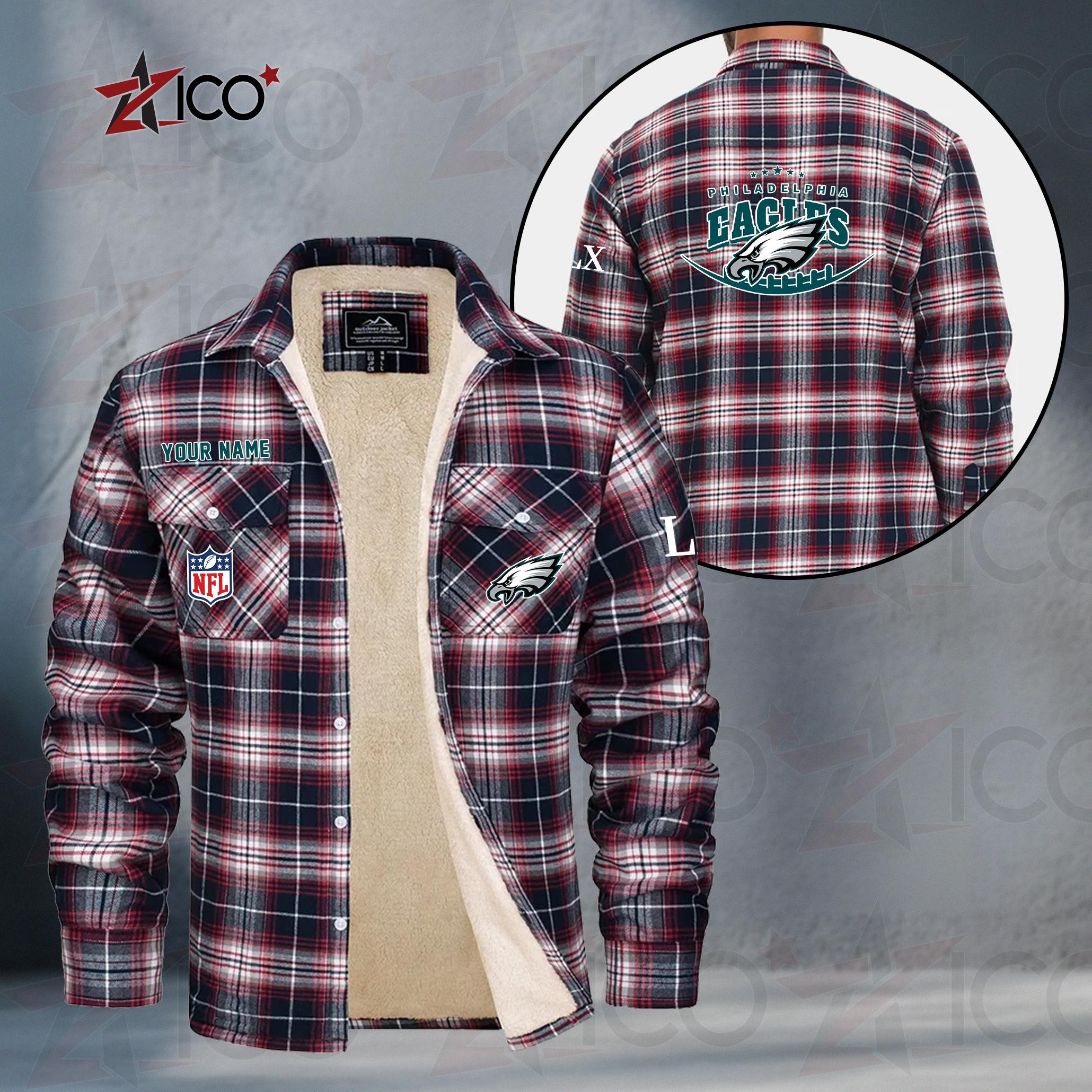 Philadelphia Eagles Fleece Flannel Plaid Jacket MN26