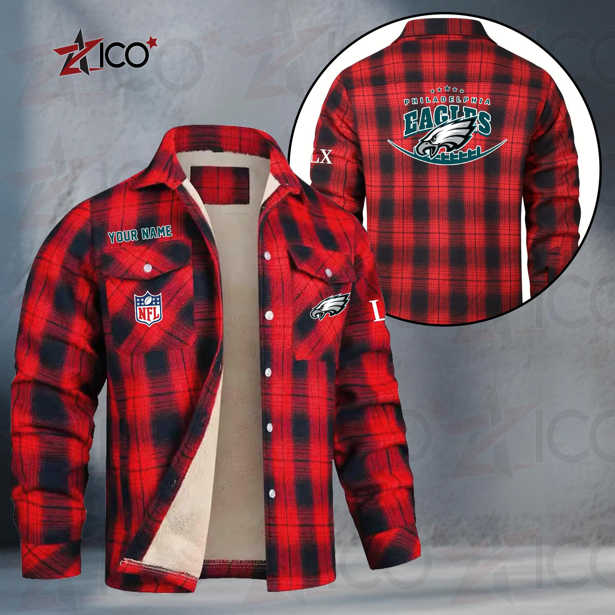 Philadelphia Eagles Fleece Flannel Plaid Jacket MN26
