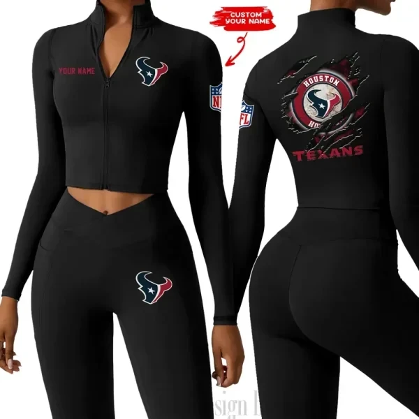 Houston Texans Women Activewear Set 2 Piece Crop Jacket and High Waist Leggings SPTZSTW243