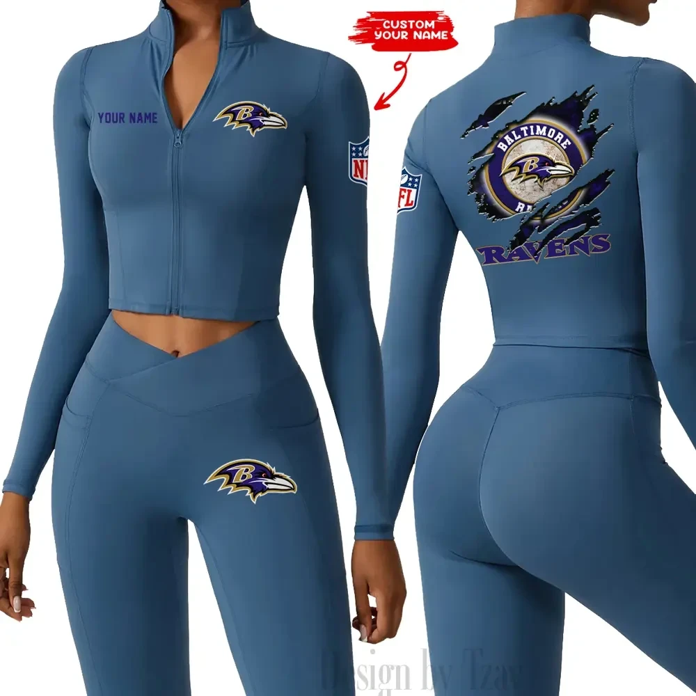 Baltimore Ravens Women Activewear Set 2 Piece Crop Jacket and High Waist Leggings SPTZSTW233