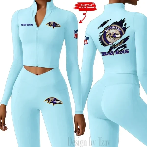 Baltimore Ravens Women Activewear Set 2 Piece Crop Jacket and High Waist Leggings SPTZSTW233