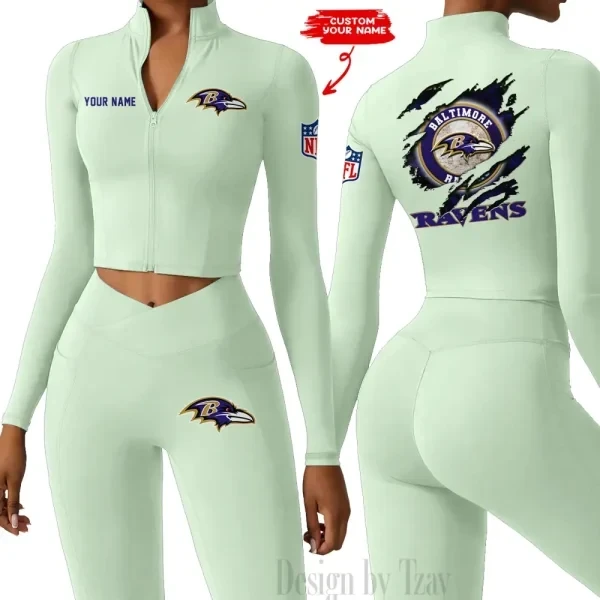 Baltimore Ravens Women Activewear Set 2 Piece Crop Jacket and High Waist Leggings SPTZSTW233