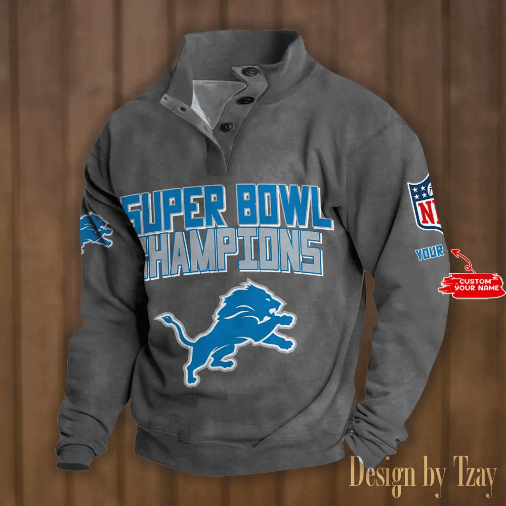 SPTS9DBSCH295-Detroit Lions Premium Stand-Collar Game-Day Pullover - Engineered Warmth & Personalized Names DV8