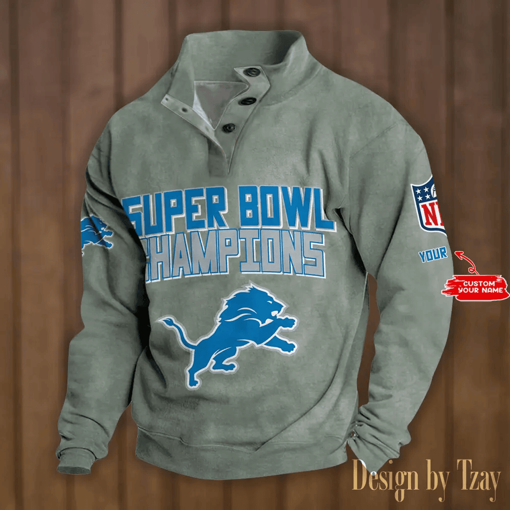 SPTS9DBSCH295-Detroit Lions Premium Stand-Collar Game-Day Pullover - Engineered Warmth & Personalized Names DV8