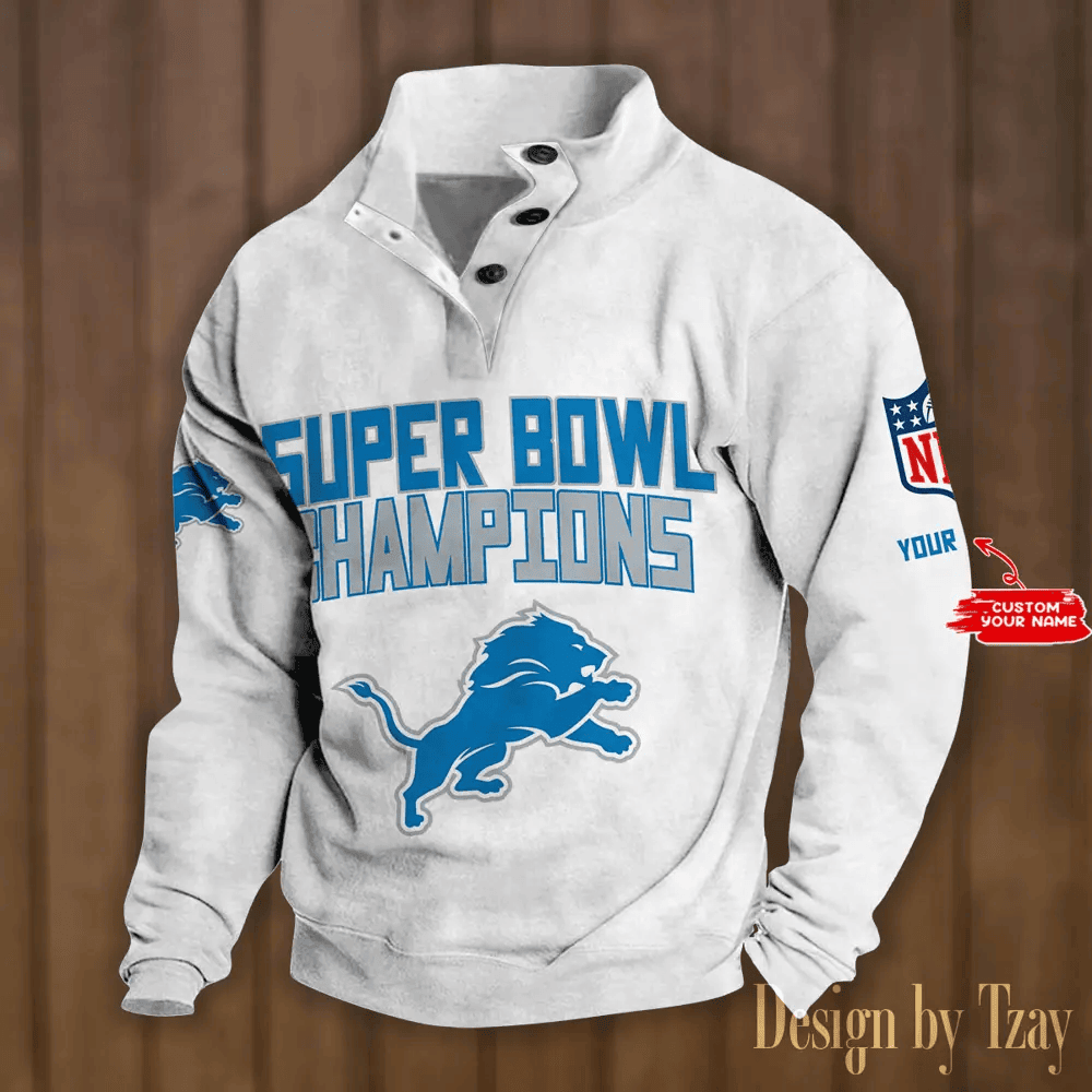 SPTS9DBSCH295-Detroit Lions Premium Stand-Collar Game-Day Pullover - Engineered Warmth & Personalized Names DV8
