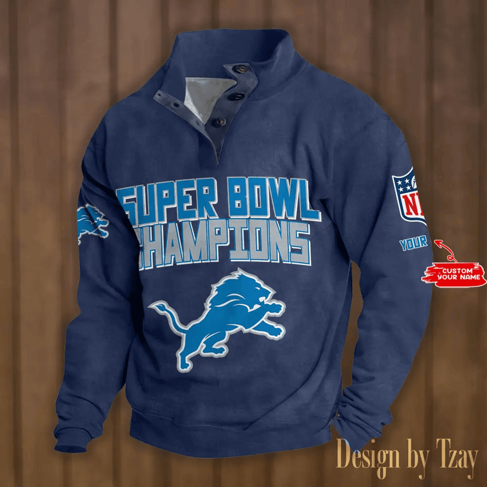 SPTS9DBSCH295-Detroit Lions Premium Stand-Collar Game-Day Pullover - Engineered Warmth & Personalized Names DV8