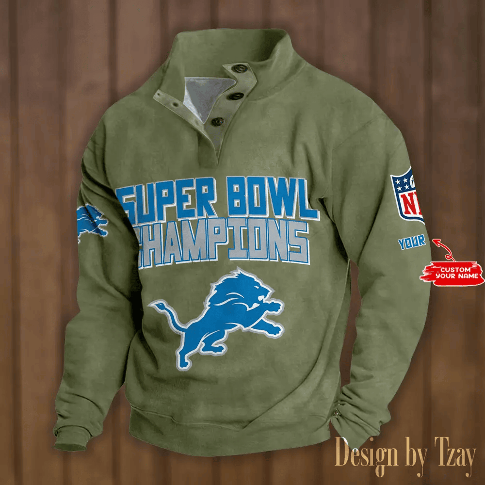 SPTS9DBSCH295-Detroit Lions Premium Stand-Collar Game-Day Pullover - Engineered Warmth & Personalized Names DV8