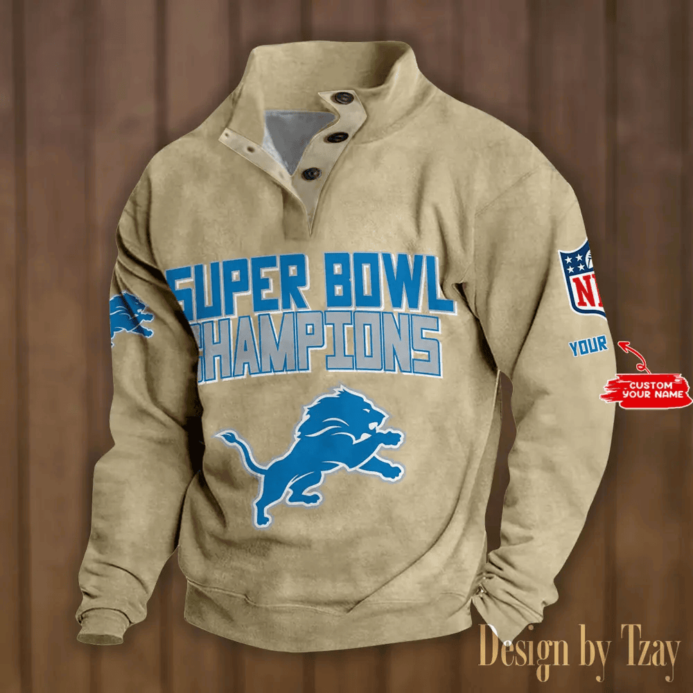 SPTS9DBSCH295-Detroit Lions Premium Stand-Collar Game-Day Pullover - Engineered Warmth & Personalized Names DV8
