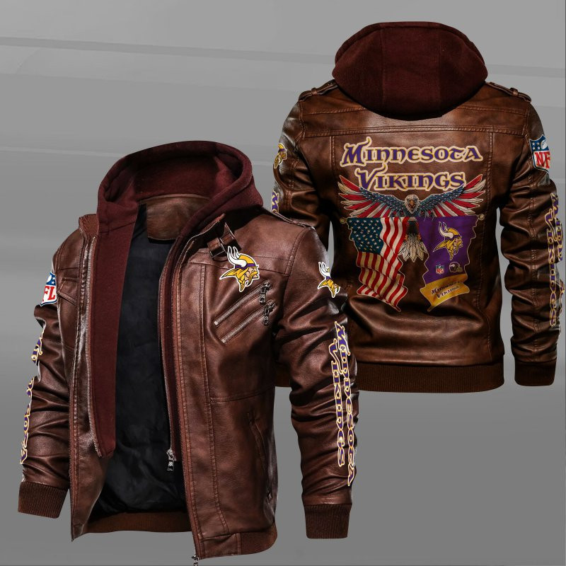 Minnesota Vikings HVKC7231 - Premium & Ultra-Thick Leather Jacket with Fleece Hood
