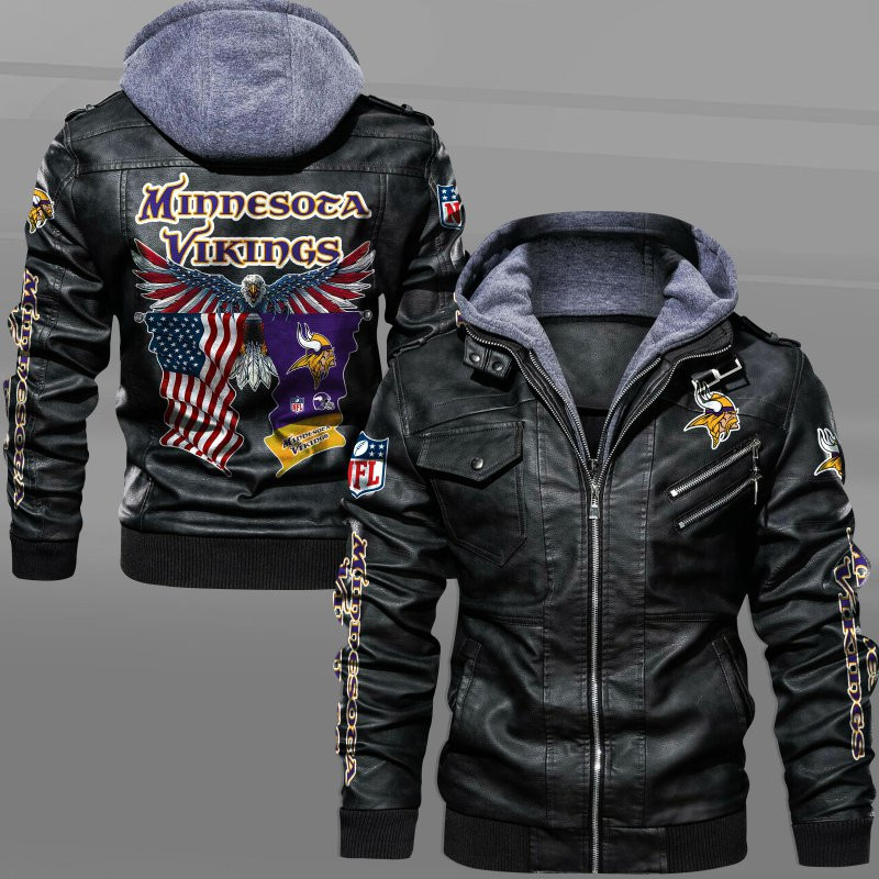 Minnesota Vikings HVKC7231 - Premium & Ultra-Thick Leather Jacket with Fleece Hood