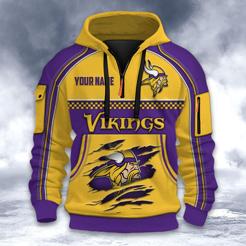 Minnesota Vikings DMHT2607 3D Half-zip Hoodie