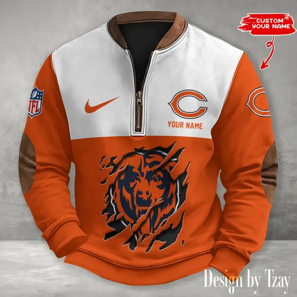 S9MPZNS115-Chicago Bears Premium Personalized Game-Day Quarter-Zip