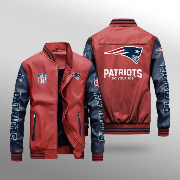 New England Patriots Premium Fleece-Lined Leather Bomber Jacket BG14