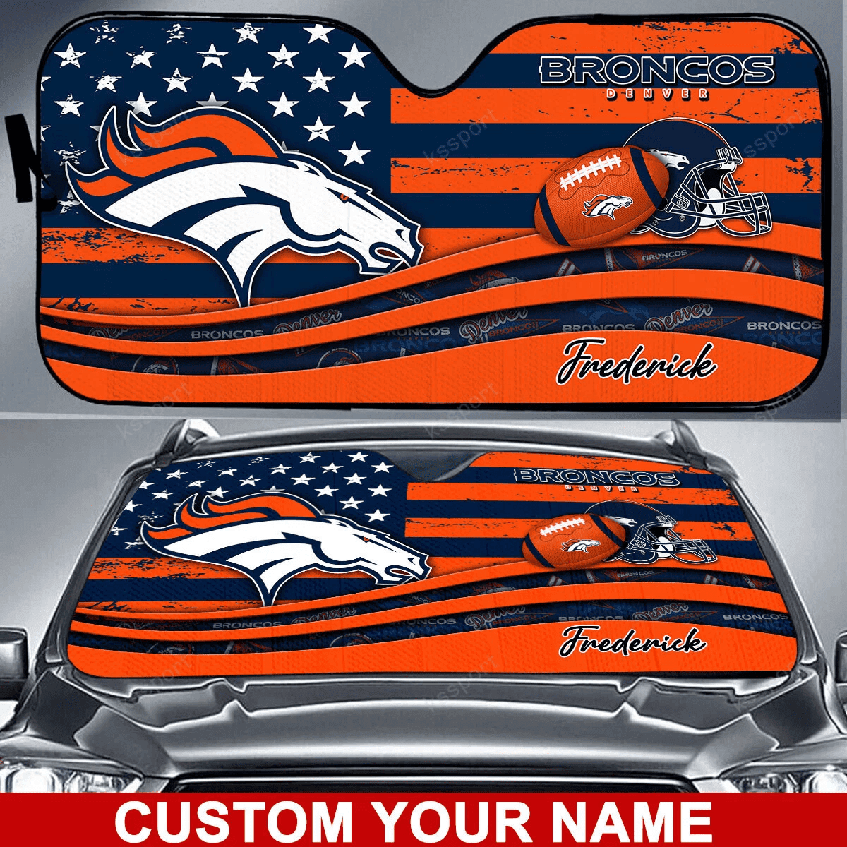 Denver Broncos Personalized Auto Sun Shade BG09