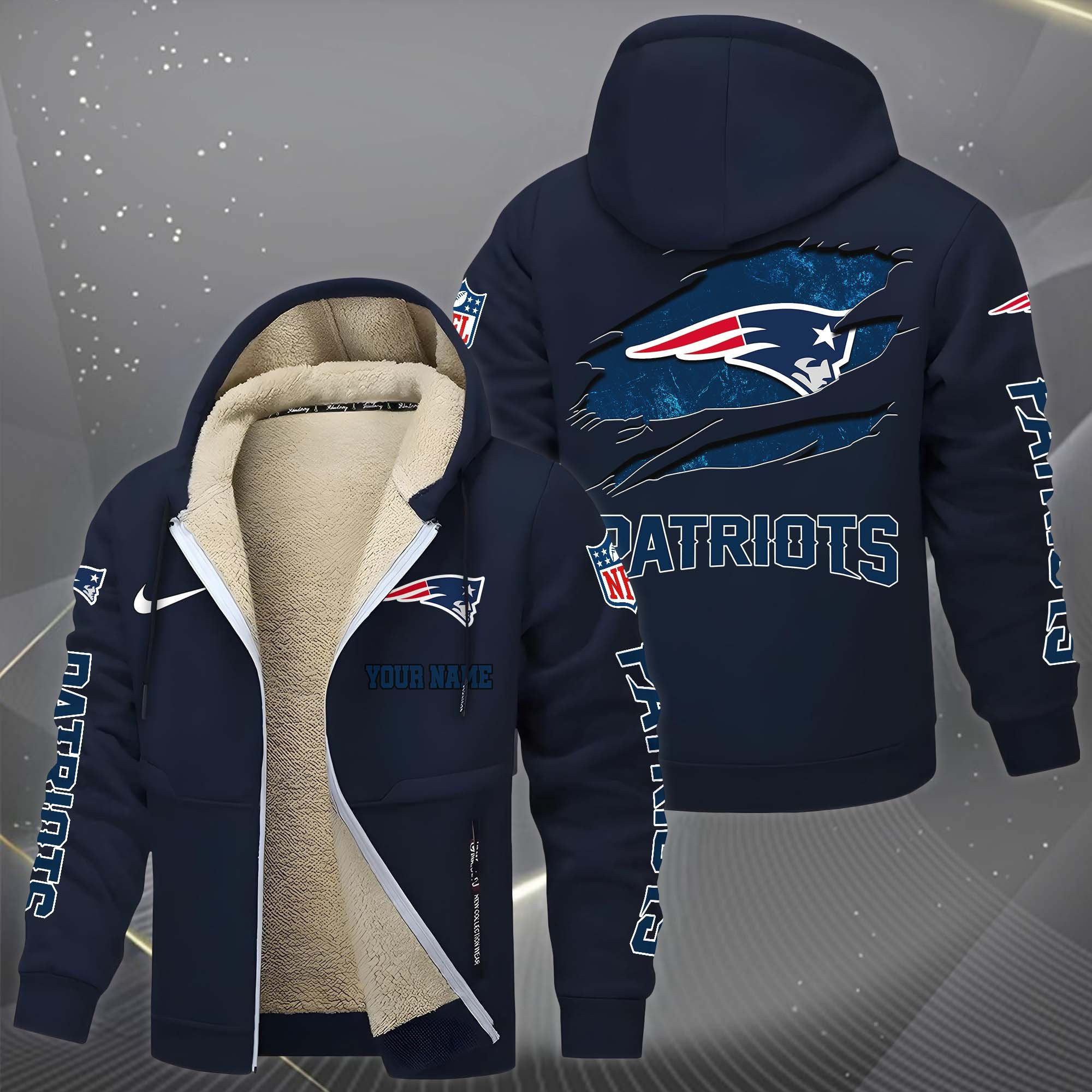 New England Patriots Multicolor Premium Thick Zip-Up Hoodie ANZTZH33
