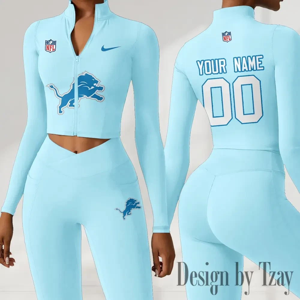 Detroit Lions Women Activewear Set 2 Piece Crop Jacket and High Waist Leggings SPTZSTW209