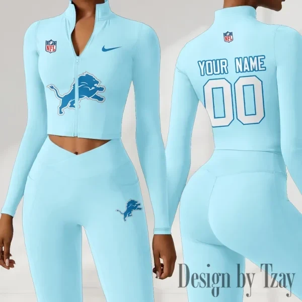 Detroit Lions Women Activewear Set 2 Piece Crop Jacket and High Waist Leggings SPTZSTW209