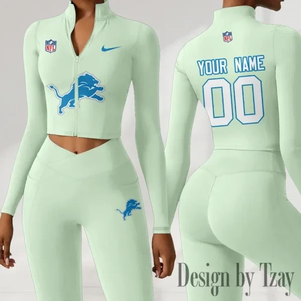 Detroit Lions Women Activewear Set 2 Piece Crop Jacket and High Waist Leggings SPTZSTW209