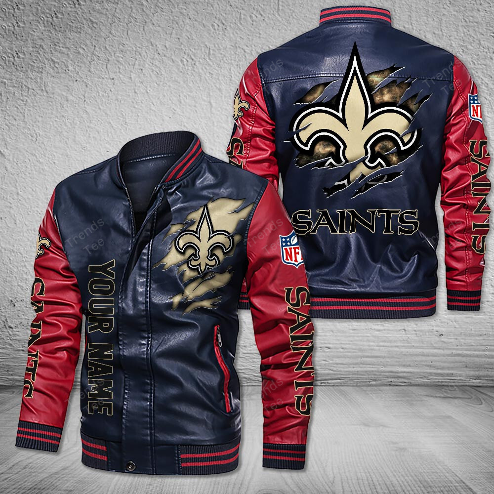 DMHQ0062 New Orleans Saints Signature Series Leather Jacket — Plush Sherpa Lining