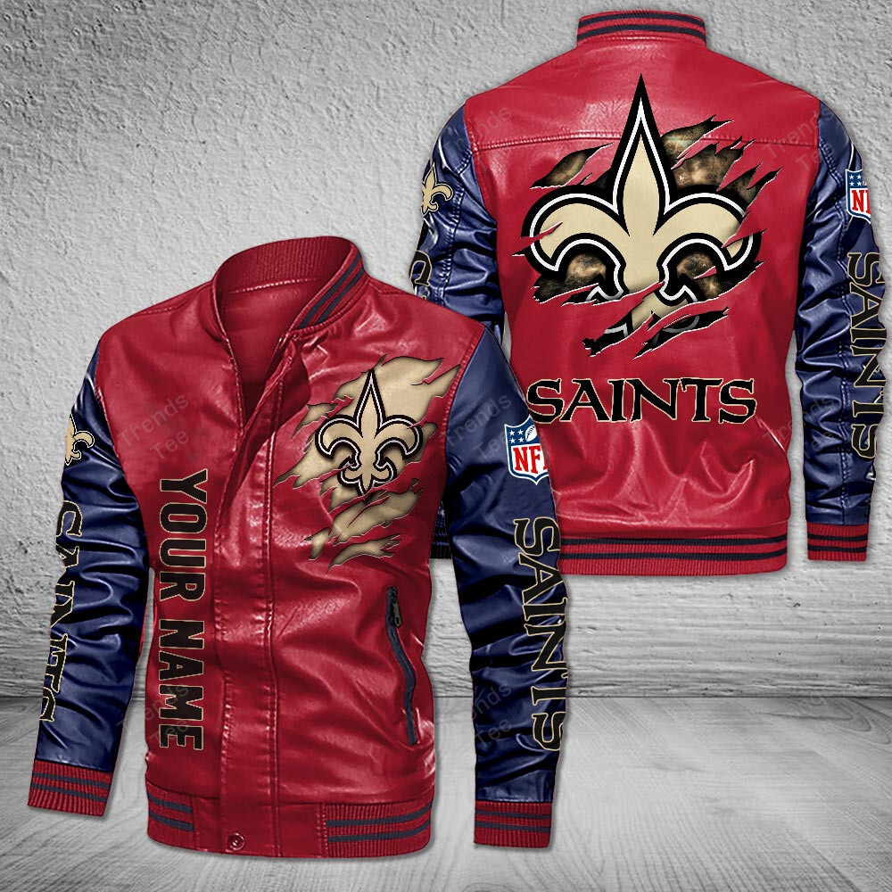 DMHQ0062 New Orleans Saints Signature Series Leather Jacket — Plush Sherpa Lining