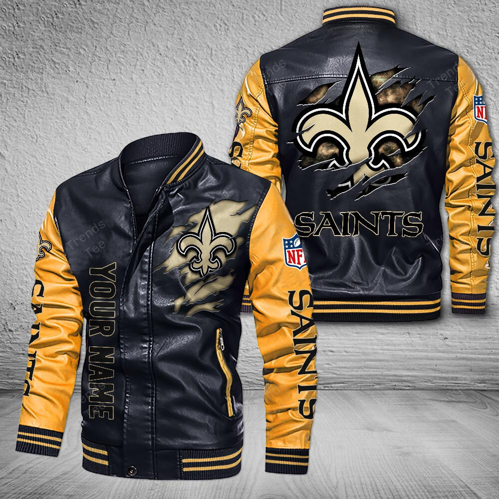 DMHQ0062 New Orleans Saints Signature Series Leather Jacket — Plush Sherpa Lining