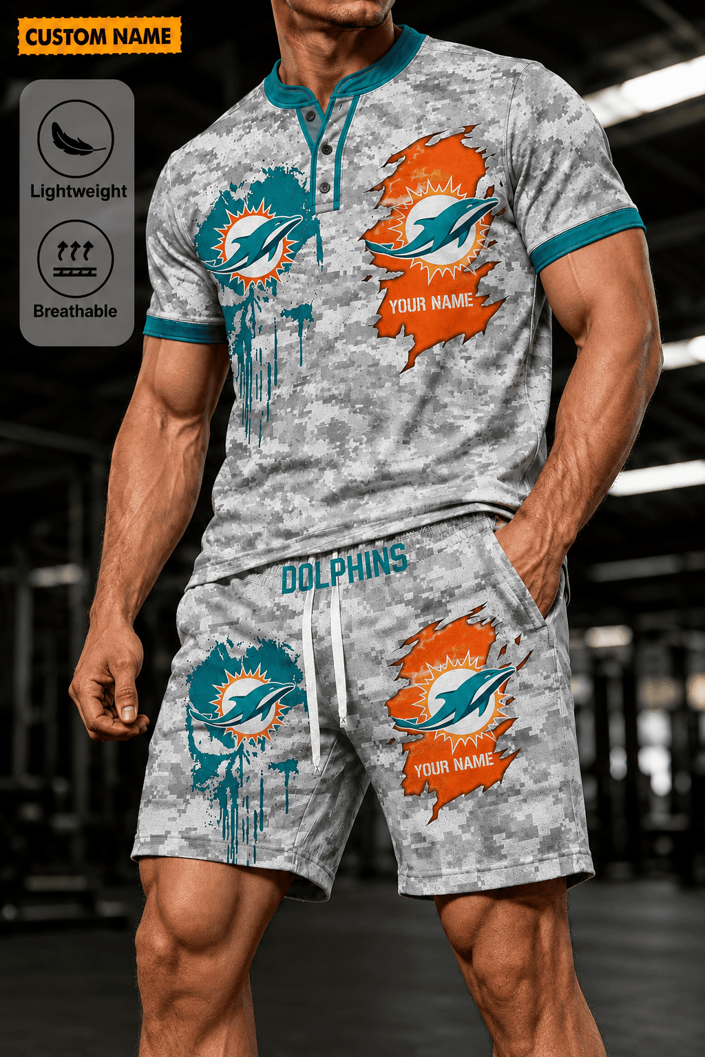 Miami Dolphins Men’s Button Neck T-Shirt and Short Set New Design 2026 Shirt And Short BSP935