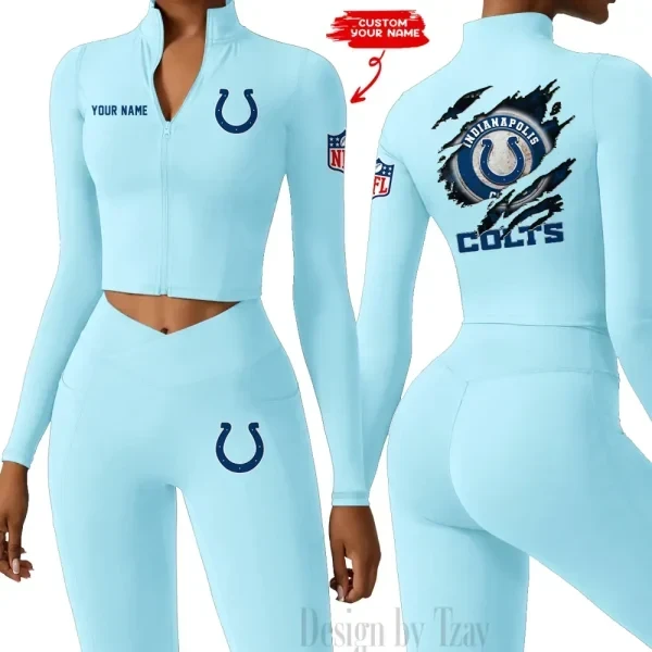 Indianapolis Colts Women Activewear Set 2 Piece Crop Jacket and High Waist Leggings SPTZSTW244