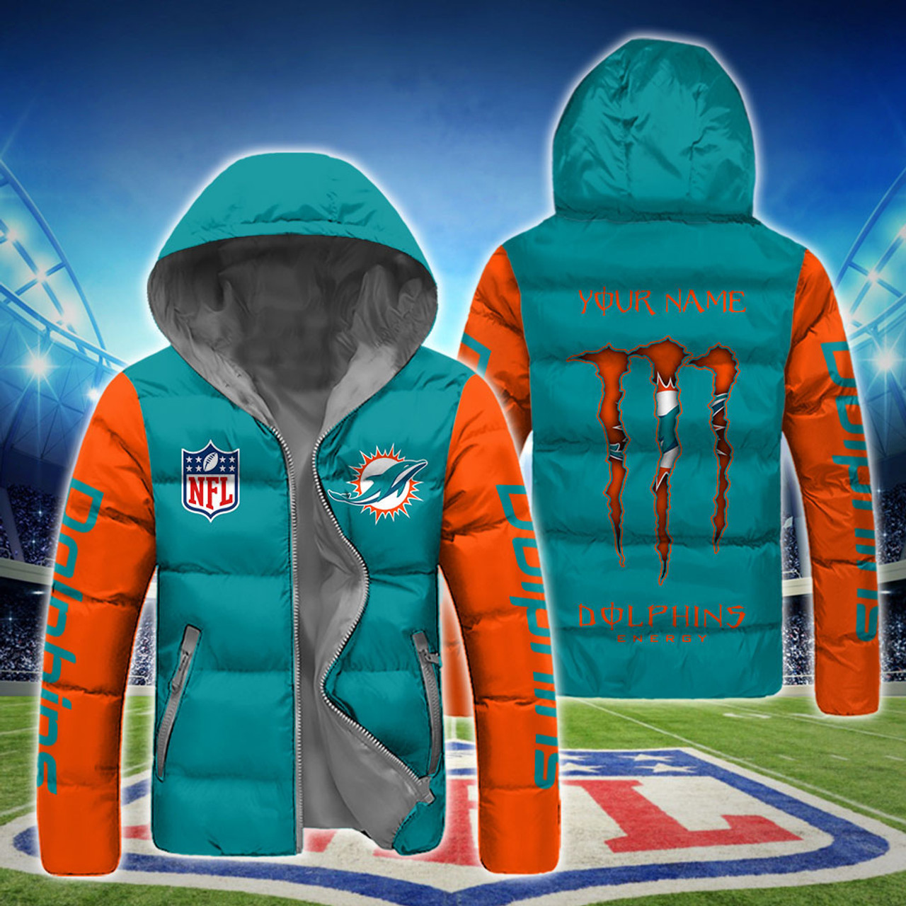 N.F.L.MIAMI-DOLPHINS-TEAM-HOODED-SPORT-DOWN-JACKETS MK879