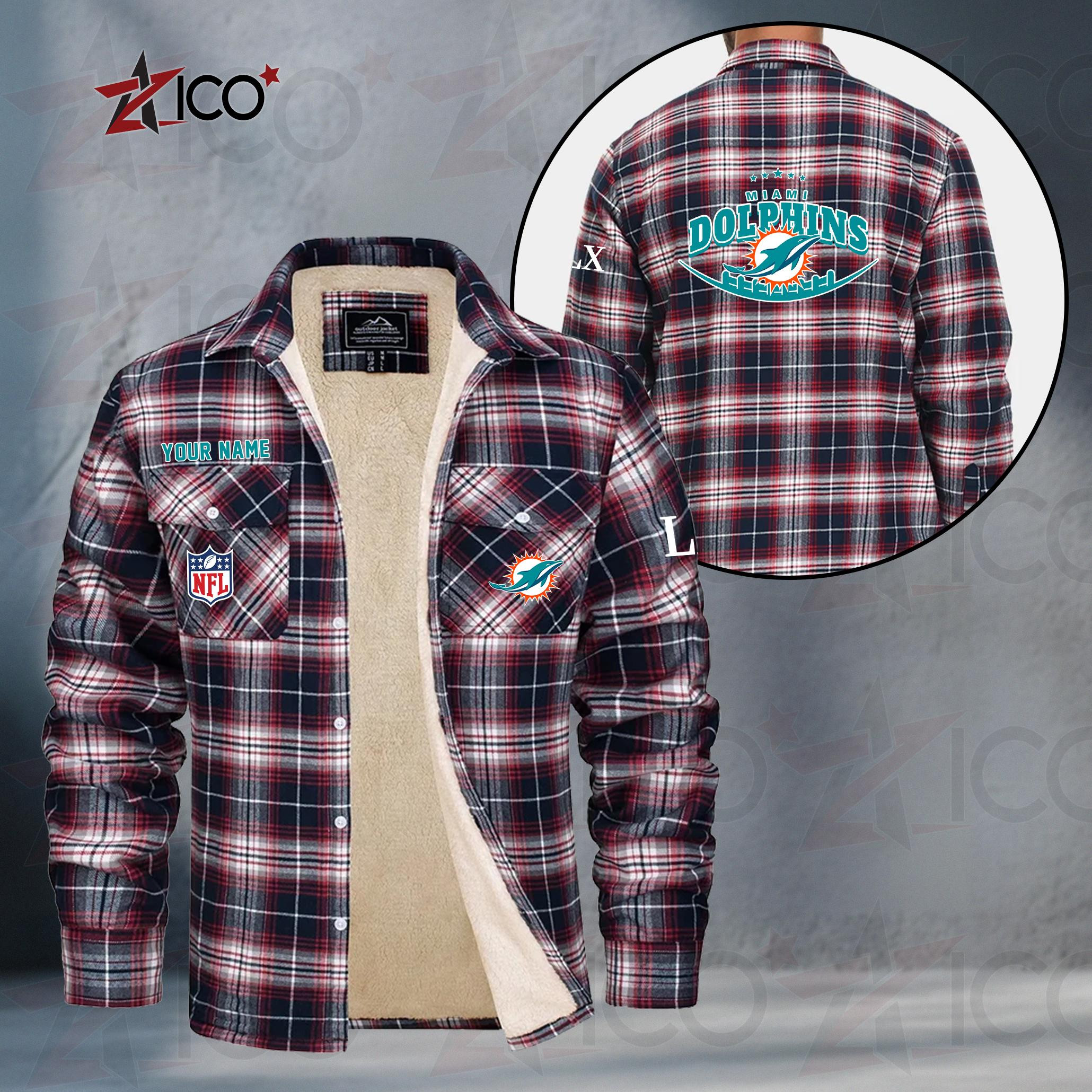 Miami Dolphins Fleece Flannel Plaid Jacket MN20