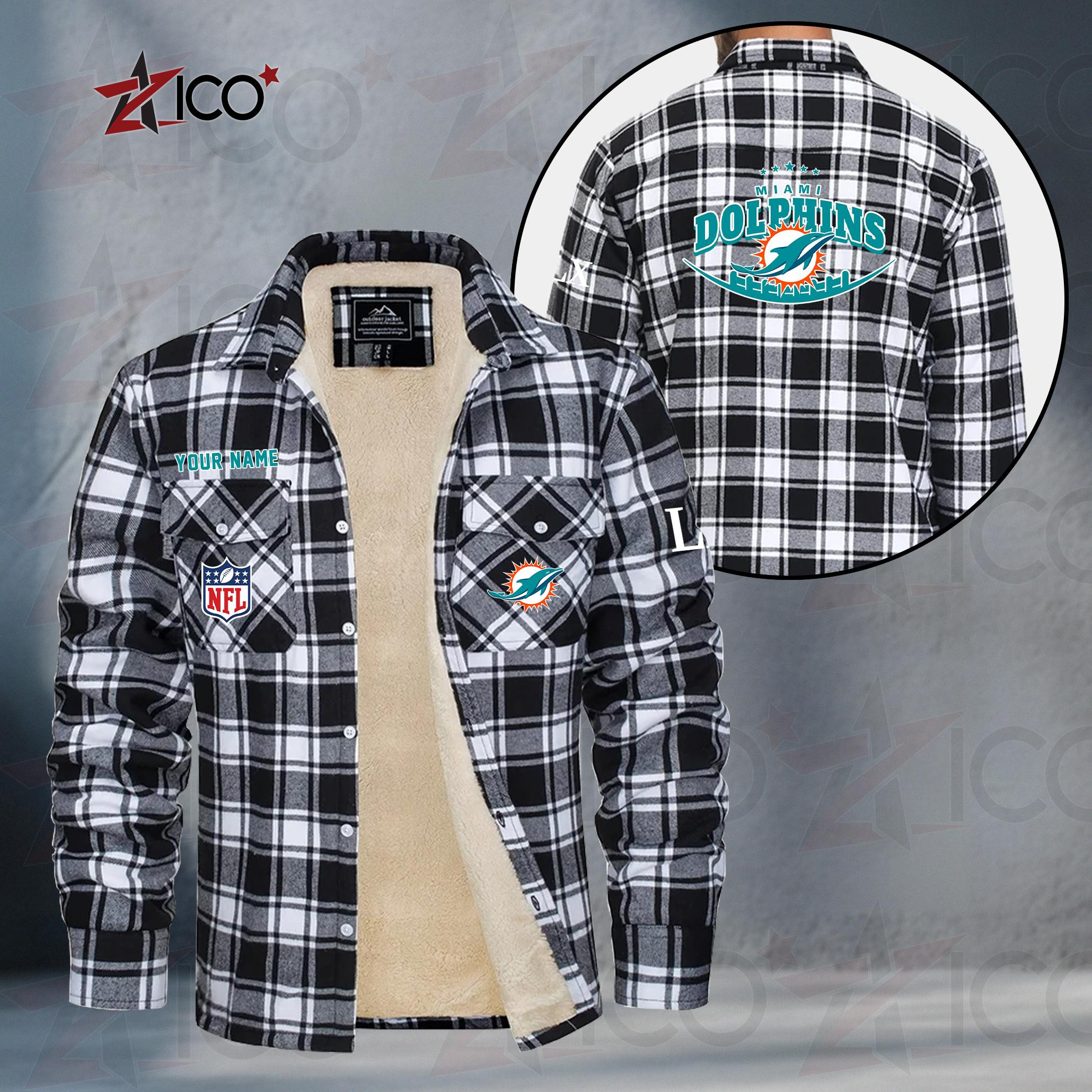 Miami Dolphins Fleece Flannel Plaid Jacket MN20