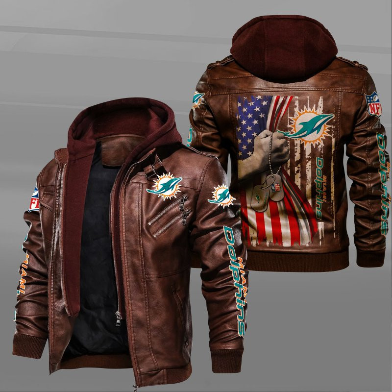 Miami Dolphins HVKC7067 - Premium & Ultra-Thick Leather Jacket with Fleece Hood