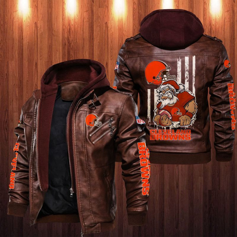 Cleveland Browns HVKC1801 - Premium & Ultra-Thick Leather Jacket with Fleece Hood