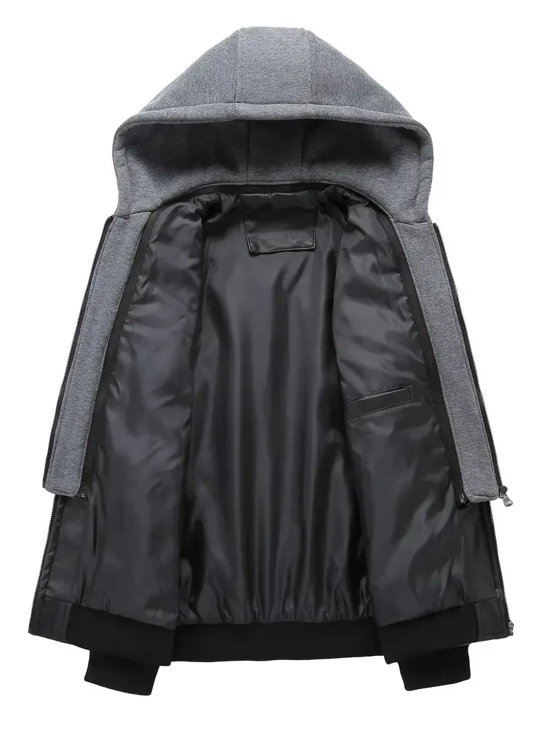 Premium & Ultra-Thick Leather Jacket with Fleece Hood - Detroit Lions PHVK8411