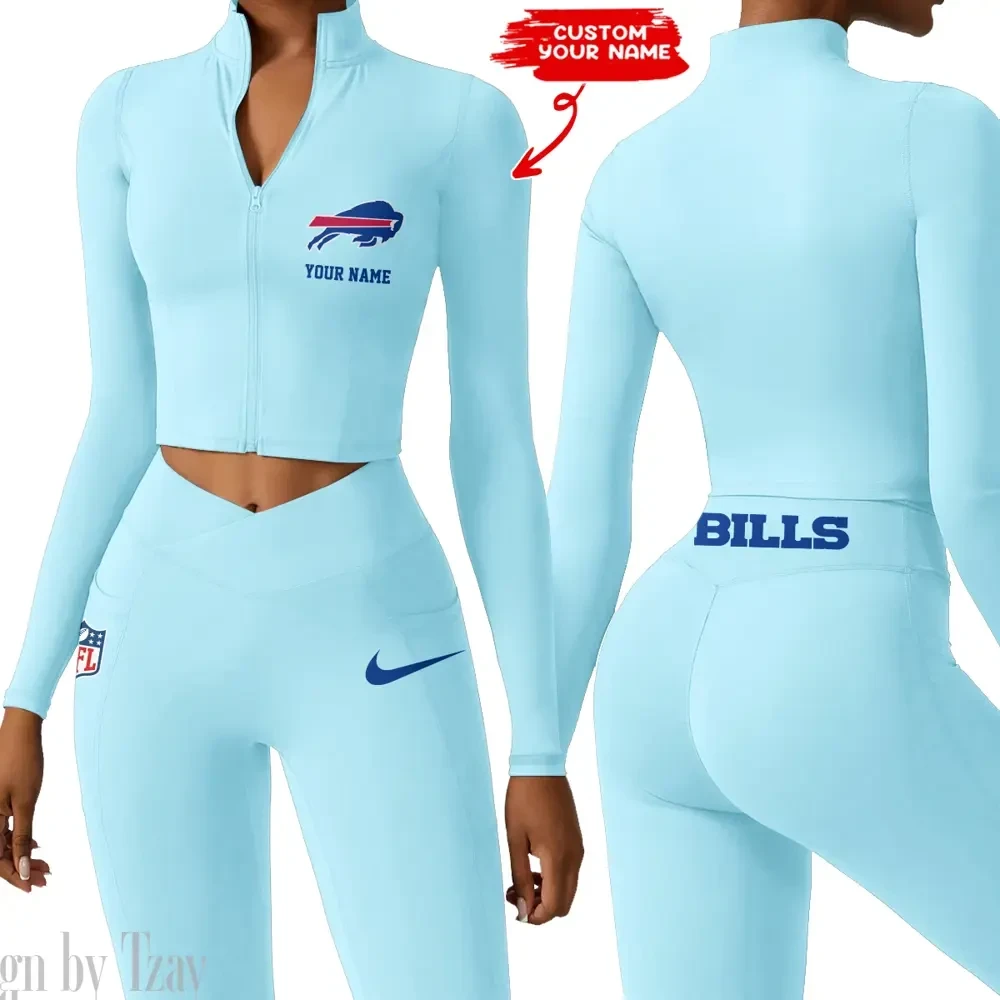 Buffalo Bills Zipper Sports Top Women Gym Long Sleeve for Fitness SPTZSTW004