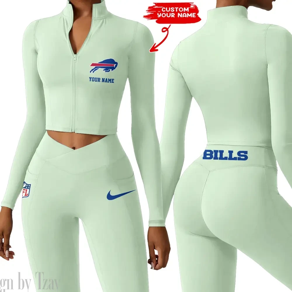 Buffalo Bills Zipper Sports Top Women Gym Long Sleeve for Fitness SPTZSTW004