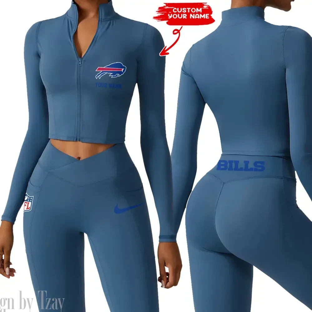 Buffalo Bills Zipper Sports Top Women Gym Long Sleeve for Fitness SPTZSTW004