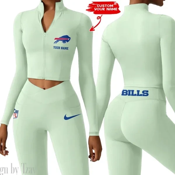 Buffalo Bills Zipper Sports Top Women Gym Long Sleeve for Fitness SPTZSTW004