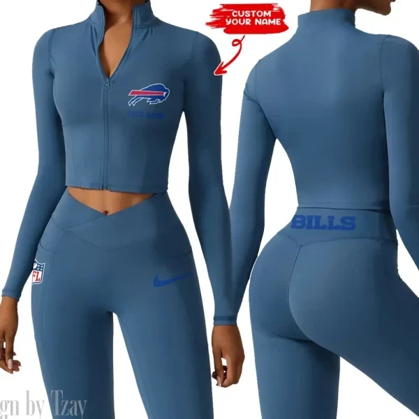 Buffalo Bills Zipper Sports Top Women Gym Long Sleeve for Fitness SPTZSTW004
