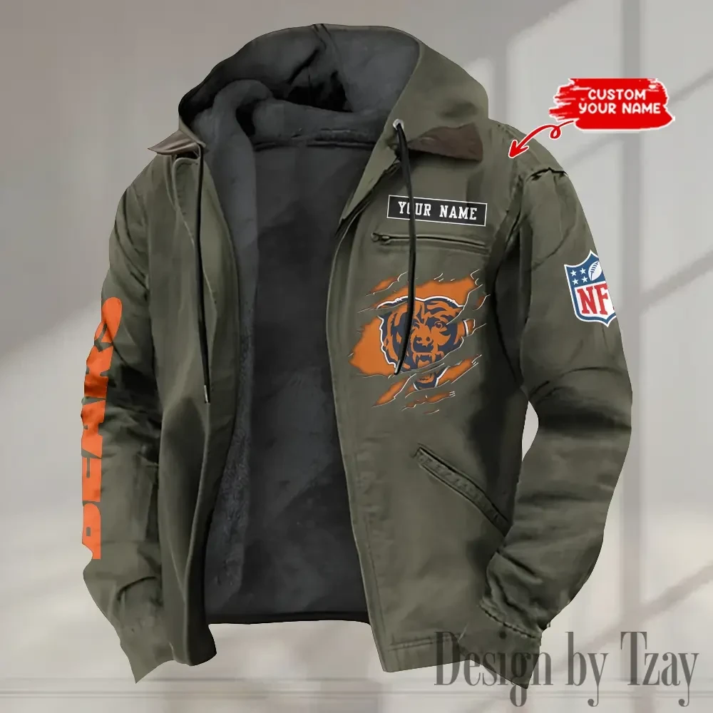 Chicago Bears Men's Casual Padded Jacket Hooded trending 2026 SPTPJH006