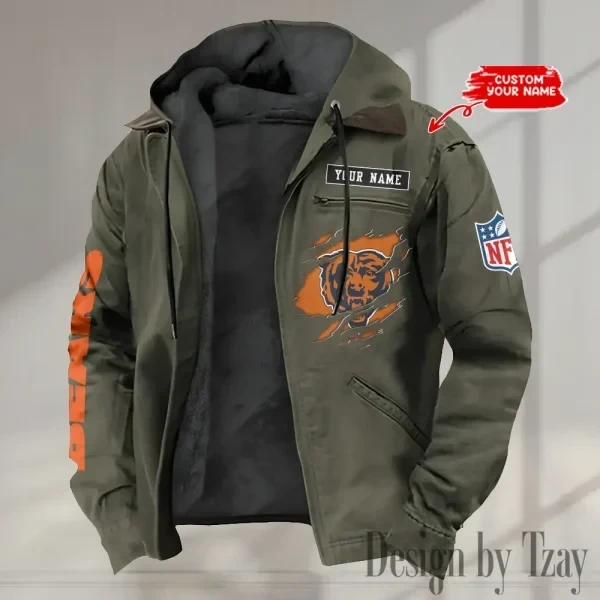 Chicago Bears Men's Casual Padded Jacket Hooded trending 2026 SPTPJH006