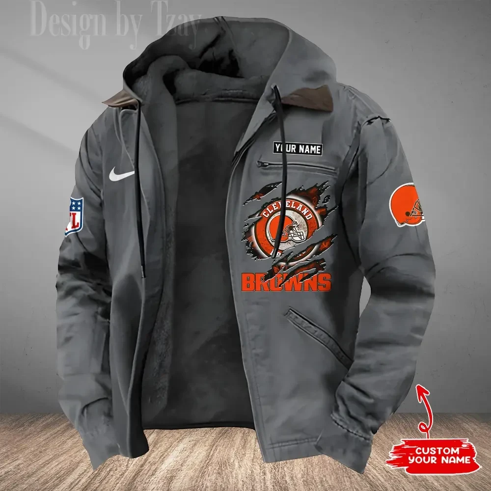 Cleveland Browns Men's Casual Padded Jacket Hooded Trending 2026 SPTPJH169