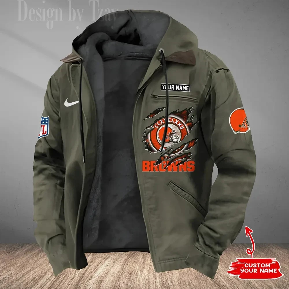 Cleveland Browns Men's Casual Padded Jacket Hooded Trending 2026 SPTPJH169