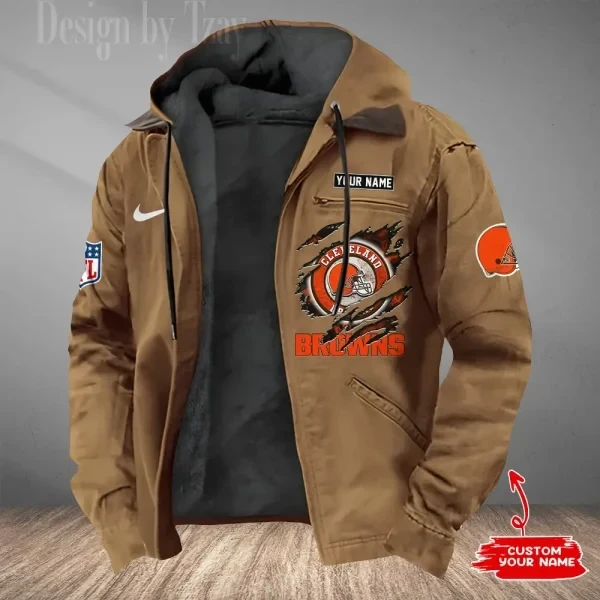 Cleveland Browns Men's Casual Padded Jacket Hooded Trending 2026 SPTPJH169