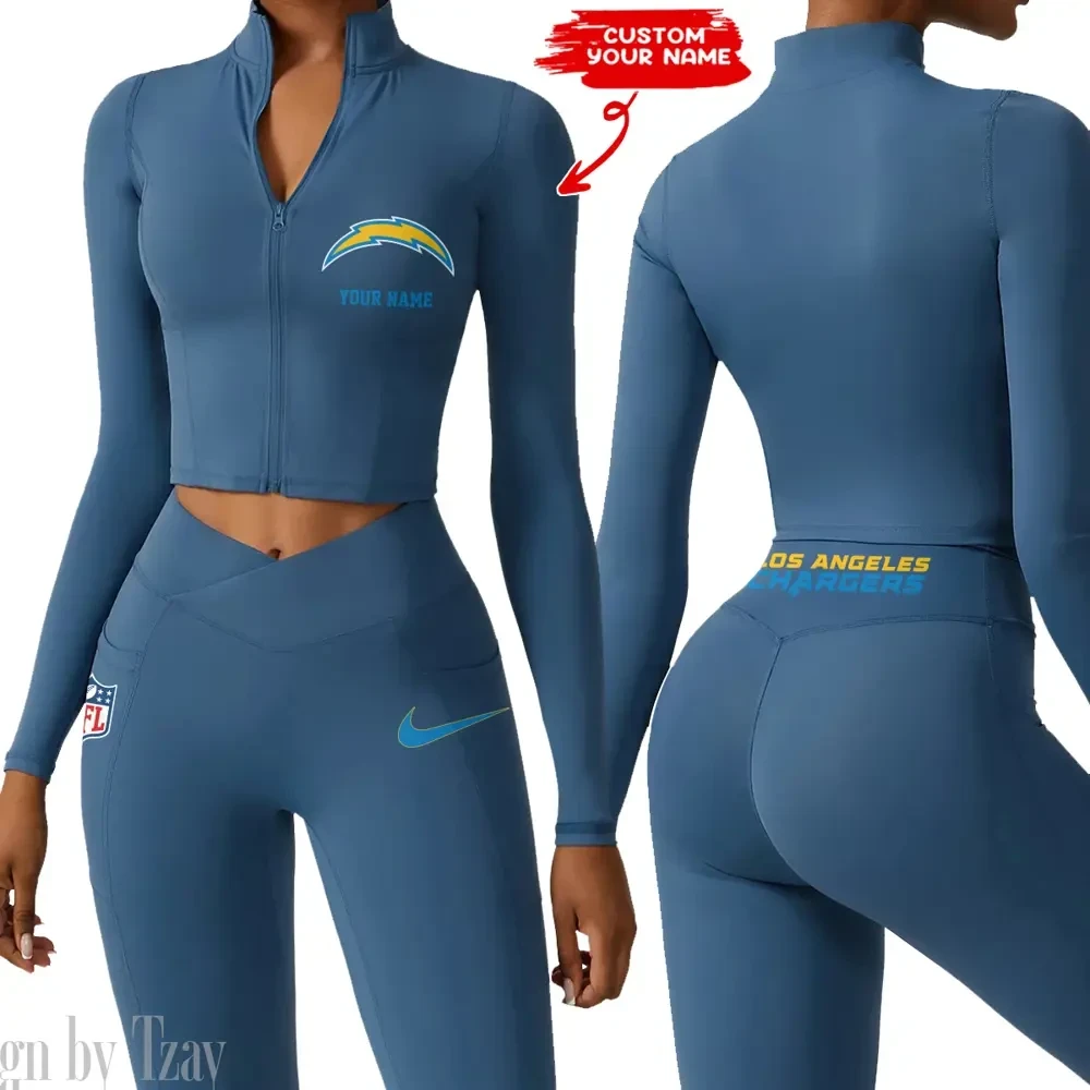 Los Angeles Chargers Zipper Sports Top Women Gym Long Sleeve for Fitness SPTZSTW018